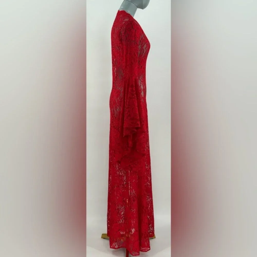 🆕 ALEXANDRA MIRO 🧿 NWOT Kara Long Boylen Sleeve Kaftan, Red Lace - Sz XS - Picture 5 of 14
